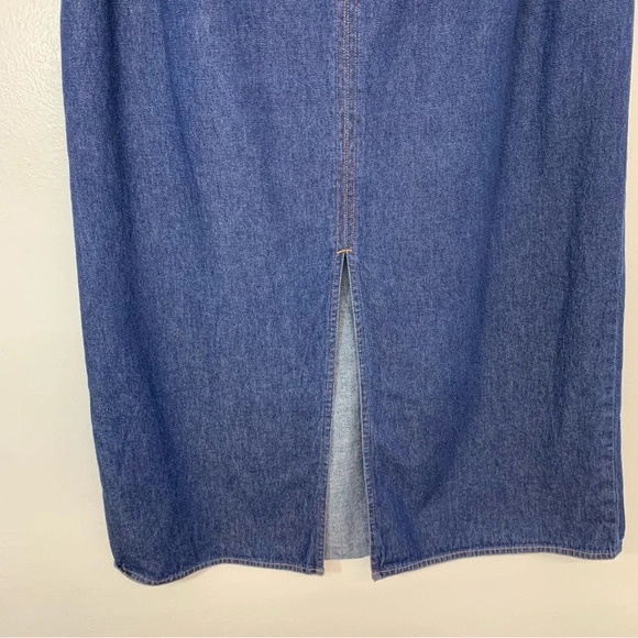 Forenza Long Denim Skirt 12 Midi Maxi Front Slit 100% Cotton Blue Back Zip Boho - Picture 3 of 11